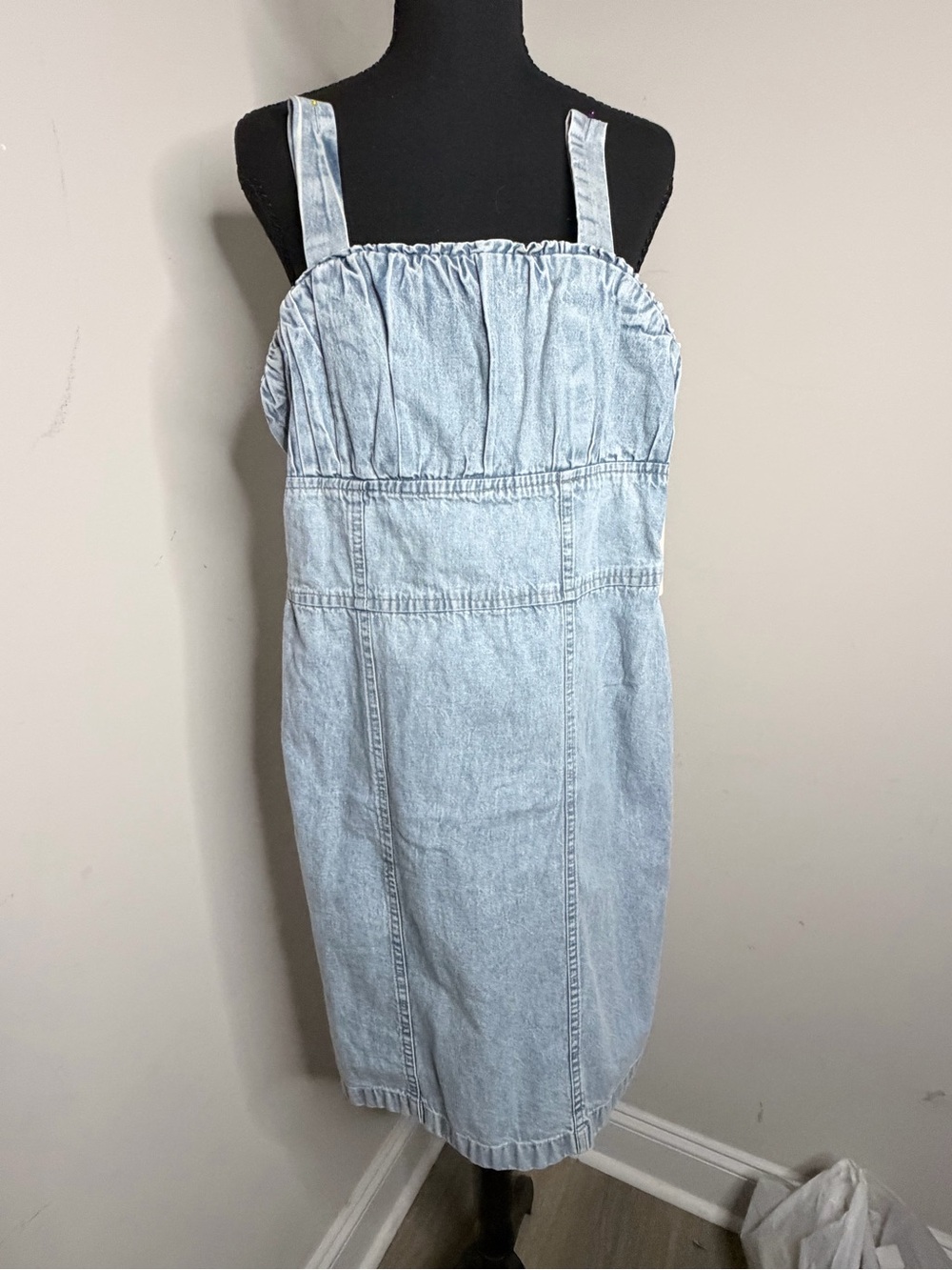 Sincerely Jules Blue Denim Midi Sundress Square Neck Smocked Back Sleeveless XS